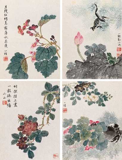 邹一桂 花卉 动物 册页（四开选一）